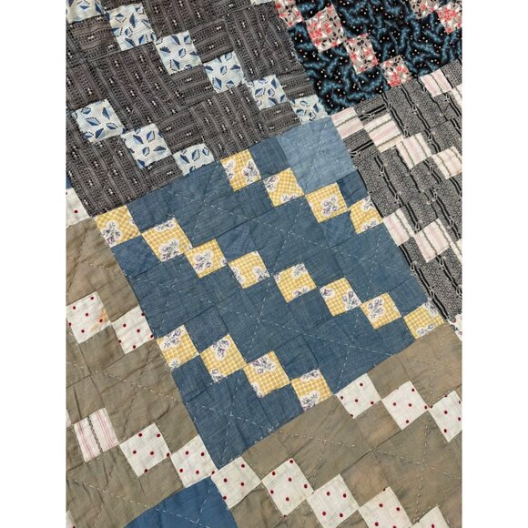 Vintage 1930s Fabric Postage Stamp Quilt 77.5x78" Rustic - Picture 7 of 16